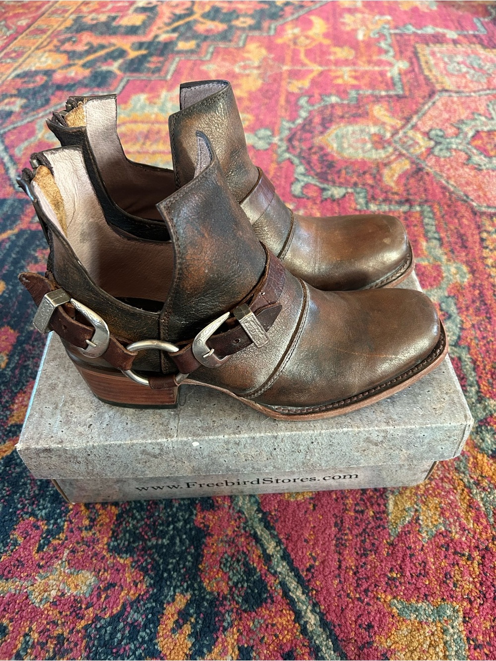 Freebird by Steven | Women's Brown Leather Truce Back Zip Harness Ankle Boots 8 - Picture 3 of 16